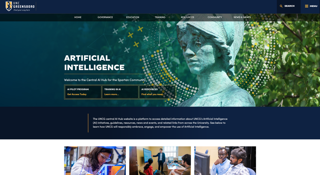 Screenshot of ai.uncg.edu website homepage